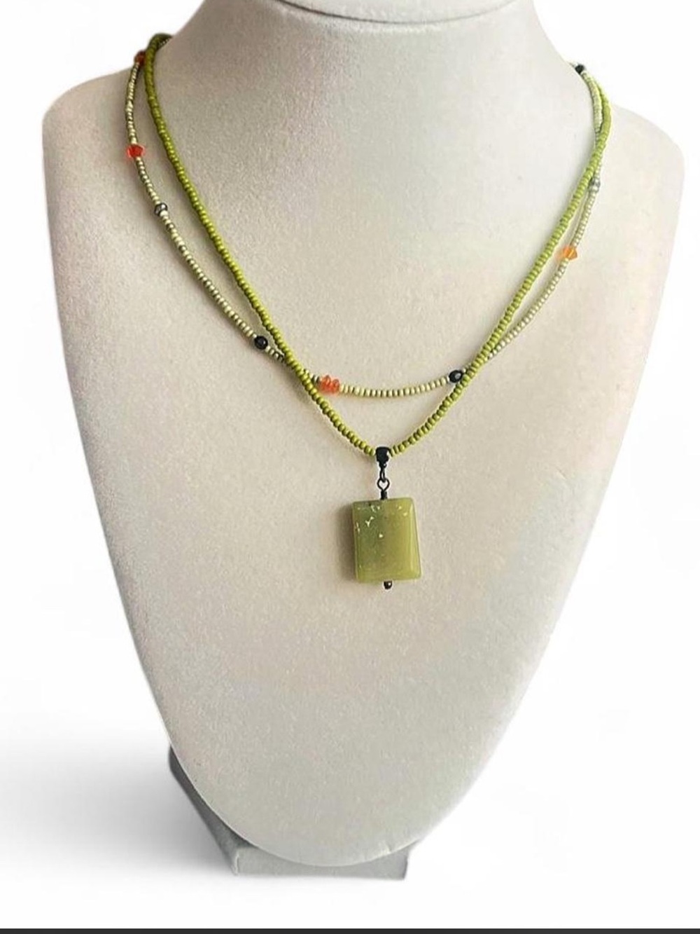 Olive Green Beaded Layered Necklace